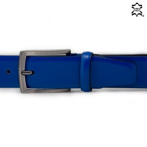 Cintura blu elettrico lucida uomo in pelle