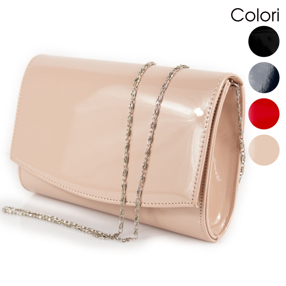 Pochette cerimonia vernice lucida clutch elegante borsa piccola